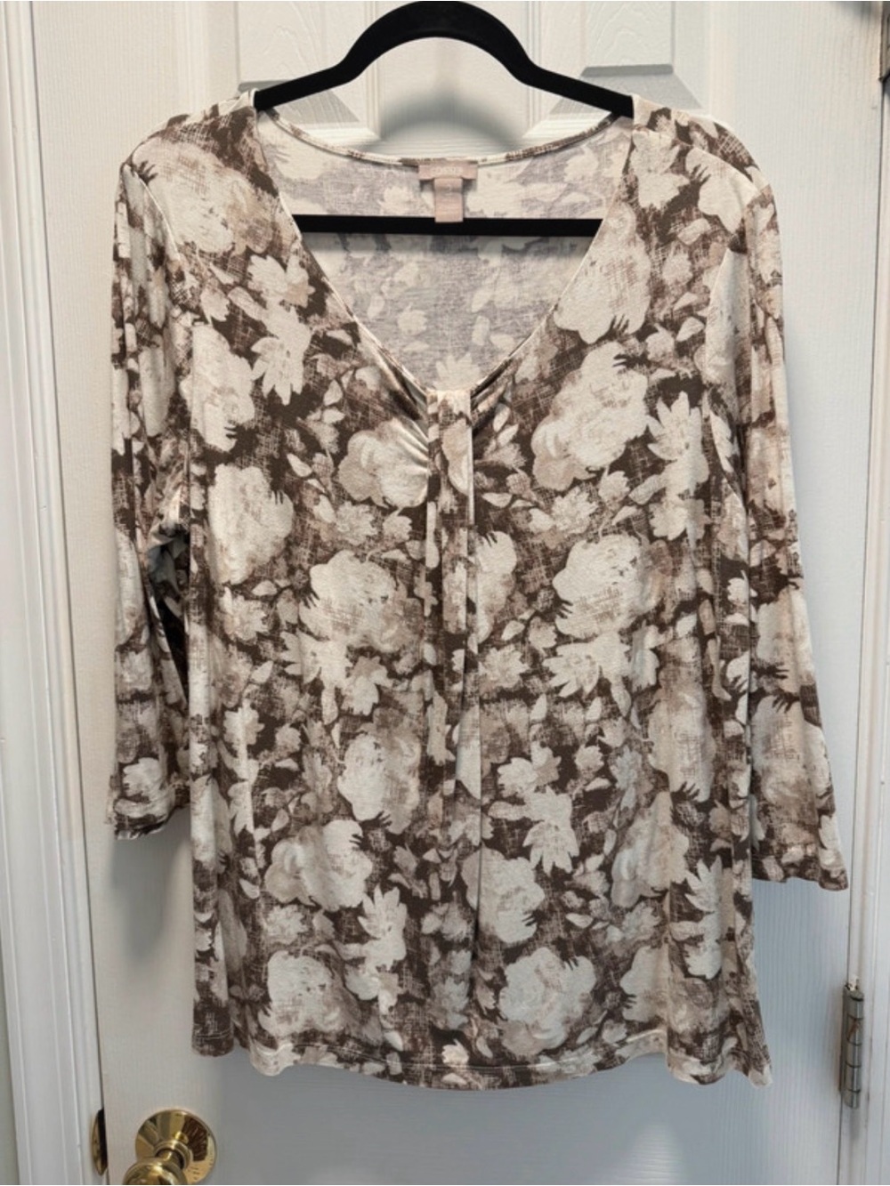 Chico’s Floral Blouse XL Beige Cream Cottagecore Rose Romantic